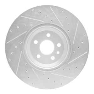 Jaguar E-Pace Brake Rotor (1) - Front Left - R1 Concepts - Drilled & Slotted - Silver - `20-`25